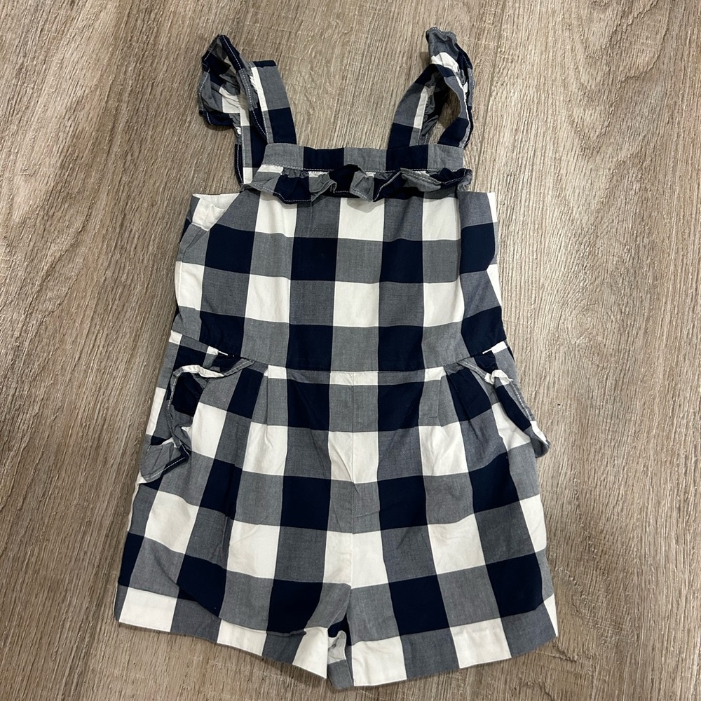 Janie and Jack Gingham Flutter Sleeve Romper Navy Blue - size 3T